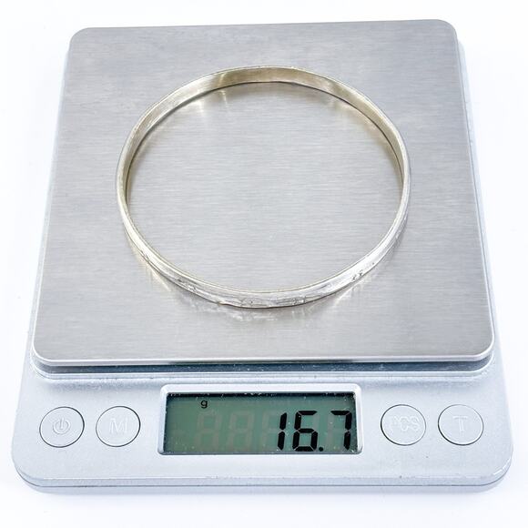 Vintage Sterling Silver Textured Bangle Bracelet 8" - Picture 6 of 7